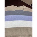 Wooden Ships Striped Knit Poncho Sweater Fringe Trim Cozy Layering Piece T-17 Photo 1