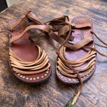 Free People Willow gladiator sandal size 6 Brown leather green tassels wrap boho Photo 10