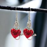 Gothic Bat‎ Heart Shaped Devil Design Silver/Red Zinc Alloy Dangle Earrings Silver Photo 4