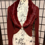 XOXO Vintage Bolero Burgundy Rabbit Fur Trim Cardigan crop eye wine Photo 0