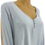 BP  Brass Plum LARGE NWT Gray Top Blouse Long Split Sleeve V Neck Photo 3