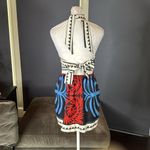 Women’s Summer Halter Neck Mini Dress Red & Blue Floral Print Tie Back Size S Black Photo 3
