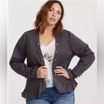 Torrid Cotton GrungeSailor Button Twill Peplum Hem Georgette Fabric Layer Jacket Photo 1