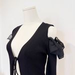 ZARA NWT Tie Front Ruffle Ribbed Knit Cardigan Top in Black Witchy Size Small Photo 3