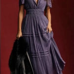 Anthropologie The Somerset Maxi Dress Lurex Edition Metallic Marin Purple Size M Photo 0