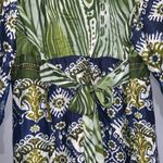 Avenue  Green & Blue Floral Satin V Neck 3/4 Sleeve Tie Back Knee Length Dress 20 Photo 9