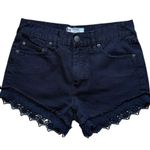 Free People Shorts Crochet Lace Trim Size 25 Black Denim Festival Boho Grunge Photo 1
