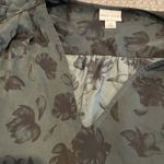 Ava & Viv  Shirt Womens Sz 1X  Balloon Sleeve Emerald Green Satin Floral Blouse Photo 5