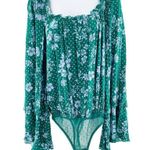 Free People One on One Flare Sleeve Floral Dot Long Sleeve Bodysuit Green Photo 5