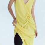 ZARA NWOT   Center Ruched Detail V-Neck Wide Straps Yellow Midi Dress Photo 6