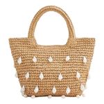 J.Crew Handknotted Straw Pearl Top Handle Bag NWT MSRP $115 Summer Coastal Boho Tan Photo 0