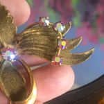 Vintage signed western germany sugar crystal botanical brooch pin Gold Photo 7