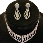 Diamond Necklace Dangle Earrings Wedding NEW Silver Photo 2