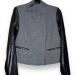 Vince Boucle Wool Moto Scuba Lamb Leather Sleeve Motorcycle Jacket Gray Women M Photo 0
