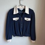 St. John  Navy Cream Santana Knit Bomber Jacket Photo 3