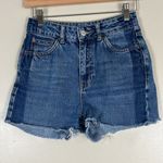 Topshop Medium Wash Raw Hem Denim Shorts Photo 0