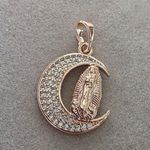 Boutique Rose Gold Filled Necklace Pendant Virgin Mary on Crescent Moon with CZ Photo 1
