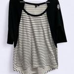 Rip Curl  Black and White Striped Raglan 3/4 Sleeve Top Photo 0