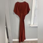 BHLDN NWT Anthropologie Women Leila Deep V Neck Flutter-Sleeve Satin Rust Gown 4 Photo 5