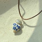 Handmade celestial porcelain heart bead & Czech leaf unique boho fairy whimsical necklace🌙🌀🌟 Photo 3