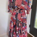 TCEC  Women's Cinnamon Red & Navy Abstract Print Smocked Dress Large Photo 0
