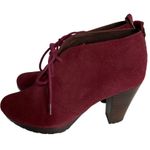 Giani Bernini  Lace Up Ankle Bootie 7.5 Burgundy Suede Leather Block Heel Photo 2