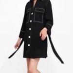 ZARA Basic Contrast Stitch Mini Shirt Dress Black White L Photo 1
