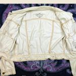 Free People Denim Trucker Jacket Womens XS Ivory Along The Way Distressed Oversi Photo 13