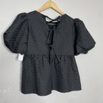 Crosby by Mollie Burch Remi Top Shirt Womens XS Black Puff Sleeve Tie Back Photo 0