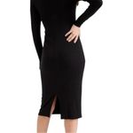 Quince  Ribbed Black Midi Long Sleeve Sustainable Tencel Dress Lined Size Small Photo 3