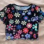 Dolls Kill Black Mesh Crop Top w/ Flowers Photo 0