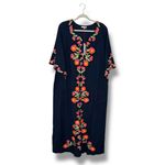 Frances‎ Valentine Navy Charming Caftan Poppy Embroidered Maxi Dress Photo 5