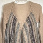 Free People Sz S Cardigan Toggle Closure Wool Blend Tan Blue Metallic Photo 7