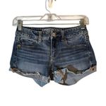 American Eagle  Blue Cuffed 360 Super Stretch Denim Jean Shorts Women Sz 2 Photo 0