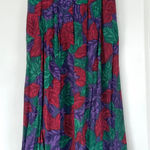 Vintage Floral Print Midi Skirt Pleated A Line Purple Red Green Size‎ M 90s Size M Photo 0