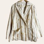 7 For All Mankind Women’s Shine Gold Cream Striped Double Breasted Blazer L Photo 5