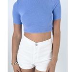 SheIn Women's Periwinkle Ribbed Mock Neck Short Sleeve Blouse Size XS Photo 0