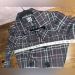 Love Tease  Plaid grey purple trench coat w/black belt size medium button pockets Photo 8