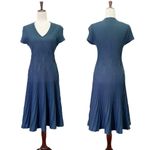 Peruvian Connection  Sweater Dress Fit Flare Ribbed Pima Cotton Blue Size Medium Photo 15