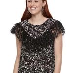 Lila Rose Lily Rose Junior's Black Ivory Floral Lace Flutter Top Size S Photo 0