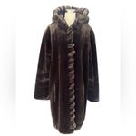 Marvin Richards VINTAGE Marvin Richard’s 80s Chocolate Brown Faux Fur Coat with Hood size Large Photo 9
