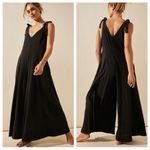 Free People NEW  Beach Alice Shoulder Tie Wide Leg One Piece Jumpsuit Black Photo 1
