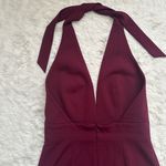 Dress the Population Dress Vanessa Halter Midi Plunge Neckline Burgundy M Photo 5