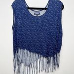 Freshman Y2K Fringe Top Large Asymmetrical Boho Western Rodeo Festival Cowgirl Blue Photo 0