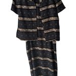 Adrianna Papell Vintage Silk Blend Striped Dress Suit Set Women 16 Navy Gold Photo 0