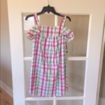 Crown & Ivy  pink lime white plaid open shoulder dress Summer New Photo 4