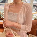 Japanese Kawaii Style Pastel Blue Cottage Ballet Y2K Ruffle Bibbon Bow Crop Top Photo 1