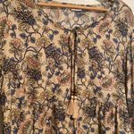 Lascana Floral Peasant Tie Front Blouse Tan Size 12 Photo 1