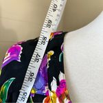 Y2K 100% Silk 90's Bright Floral Long Sleeve Midi Dress Sz 12 Modest Trad Wife Black Photo 4