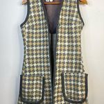 Vintage 60s 70s Patty Woodard Wool houndstooth Plaid Long mod Vest womens 10 S M Gray Size M Photo 0